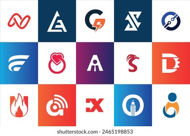 Set of creative modern minimal logo design template company business website social media usage geometric monogram initial styles
