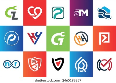 Conjunto de estilos iniciales de monograma geométrico de uso de medios sociales de la empresa de Plantilla de diseño de logotipo moderno creativo Sitio web de negocios