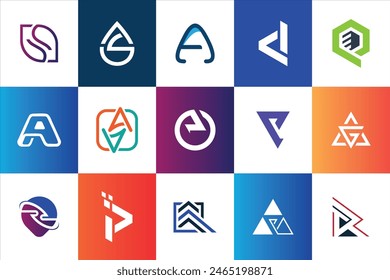 Conjunto de estilos iniciales de monograma geométrico de uso de medios sociales de la empresa de Plantilla de diseño de logotipo moderno creativo Sitio web de negocios