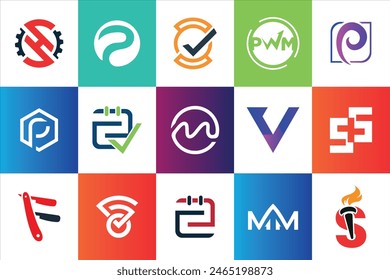 Set of creative modern minimal logo design template company business website social media usage geometric monogram initial styles