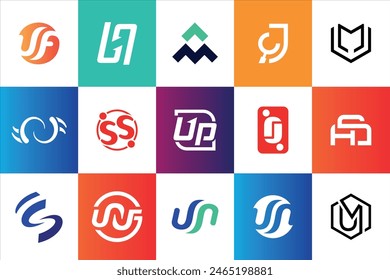 Set of creative modern minimal logo design template company business website social media usage geometric monogram initial styles
