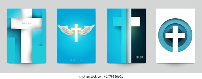 Set of creative modern religious concept with christian cross. Template background for covers, invitations, posters, banners, flyers, placards. Colorful vector illustration.