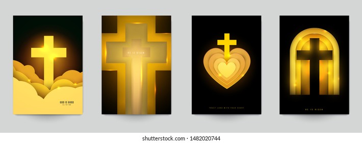 Set of creative modern religious concept with christian cross. Template background for covers, invitations, posters, banners, flyers, placards. Colorful vector illustration.