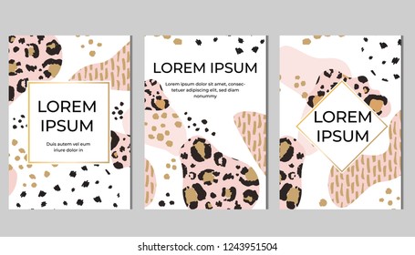 Conjunto de creativas y modernas tarjetas de diseño con elementos abstractos y lugar para el texto