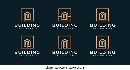 Set of creative monogram building real estate logo vector. Logo can be used for icon, brand, identity, symbol, property, architecture, house, and apartment