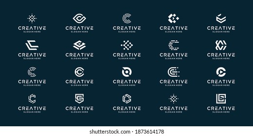 Set of creative monogram initial letter C. modern minimal logo design template.