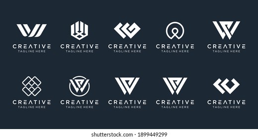 Set of creative monogram initial W logo template. icons for business of fashion, sport, automotive, simple.