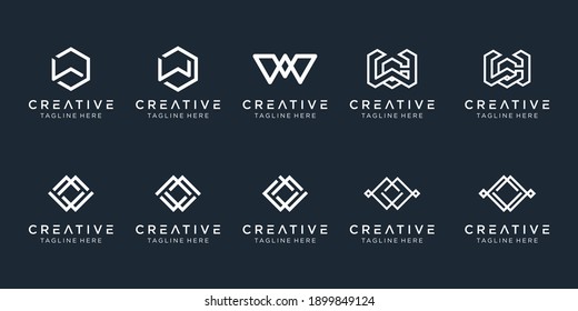 Set of creative monogram initial W logo template. icons for business of fashion, sport, building, simple.