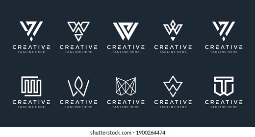 Set of creative monogram initial W logo template. icons for business of fashion, sport, automotive, simple.