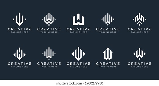 Set of creative monogram initial W logo template. icons for business of fashion, sport, digital, technology, simple.