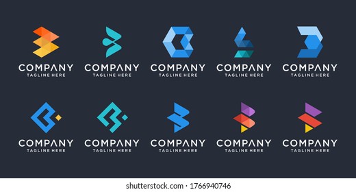 Set Of Creative Monogram Letter B Logo Design Template. Icons For Business Of Technology, Digital, Data, Simple.