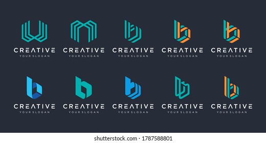 set of creative monogram letter B, W and M logo design template. The logo can be used for building company.