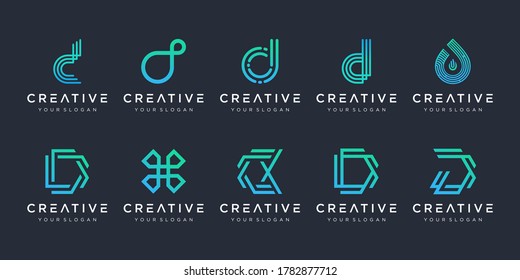 set of creative monogram letter D logo design template. The logo can be used for technology, digital company.