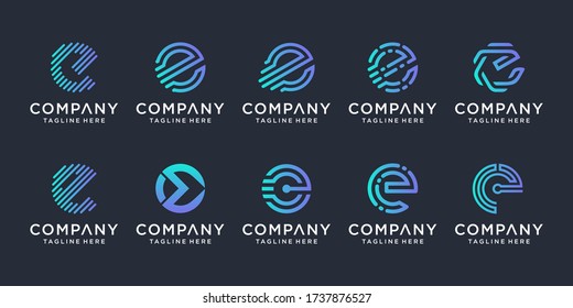 Set of creative monogram letter E logo design inspiration. icons for business of luxury, elegant, simple.