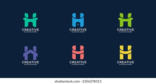 Set of creative monogram letter H logo design line home by a99id