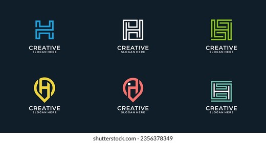 Set of creative monogram letter H logo design line by a99ide