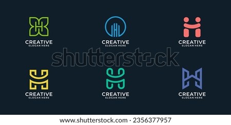 Set of creative monogram letter H logo design line home human by a99ide Stock fotó © 