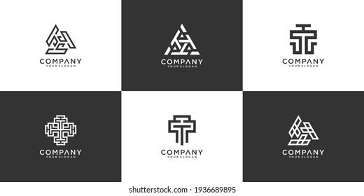 Set of creative monogram letter ttt or triple t logo design inspiration template for consulting, initials, financial companies