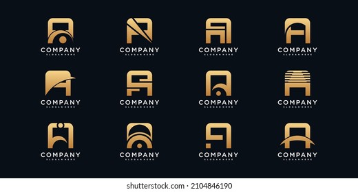 Set of creative monogram logo design initial letter a with golden style color Premium Vector