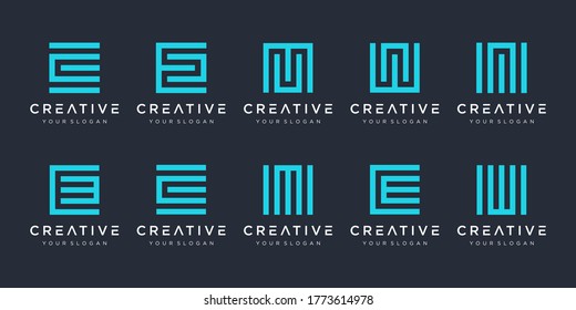 Set of creative monogram with square style logo design template. icons for business of luxury, elegant, simple. - vector