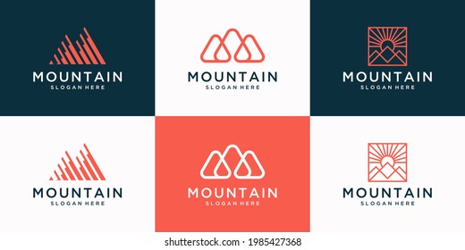 Set of creative mountain logo with abstract initial M logo design collection.