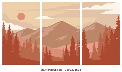set of creative mountain view vector outdoor illustration design, pictures of natural landscapes for wall decoration