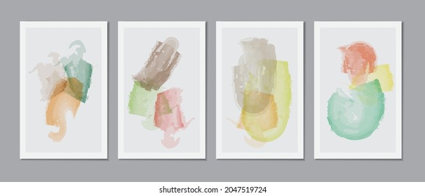 Set of creative nature watercolor paint  illustrations for wall decoration, postcard or brochure cover design. Vector EPS10.