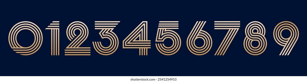 set of creative number 1 to 10 logo designs. abstract number gold color design vector illustration