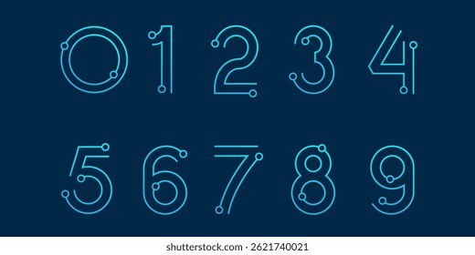 Set of creative number 1 to 10 with technology element logo designs. Abstract number design vector