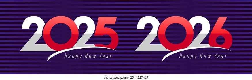 Set of creative number icons 2025 and 2026, typographic concept with text template. Happy New Year congrats. Business collection. Fiscal year symbol. Special offer label design. Graduating banner.