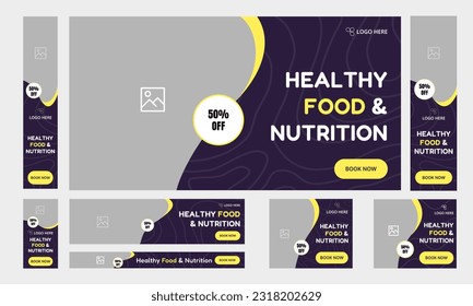 Set of creative nutrition food items web banner template design for social media posts, food recipe banner, food delivery we banner design, fully editable vector eps fille format