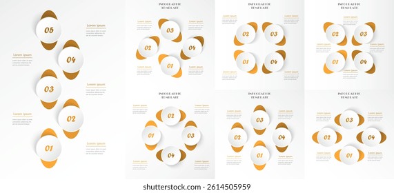 Set of creative orange infographic templates with 4 and 5 options, parts, steps or processes.