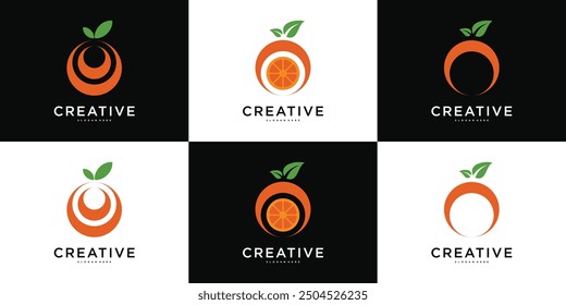 Set of creative orange logo design. Premium Vector