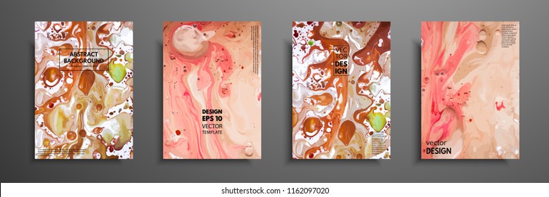 Set of creative painted cards. Hand Drawn textures. Modern artwork. Design for banner, poster, invitation, placard, brochure, flyer. Vector Illustration Fluid art.