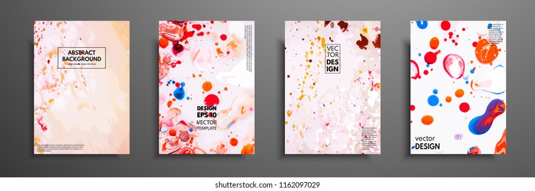 Set of creative painted cards. Hand Drawn textures. Modern artwork. Design for banner, poster, invitation, placard, brochure, flyer. Vector Illustration Fluid art.