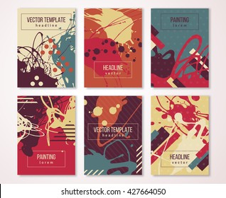 Set of creative painted cards. Hand Drawn textures. Design for banner, poster, invitation, placard, brochure, flyer. Vector Illustration.