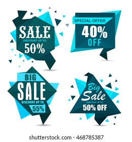 Set of creative Paper Tag, Label or Banner design of Big Sale with different Discounts, Vector illustration.