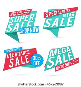 Set of creative Paper Tags or Banners design for Sale and Discounts on white background.