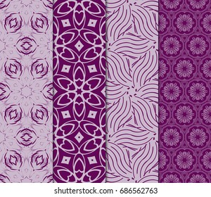 set of creative pattern in floral lace style. Ethnic ornament. Vector illustration. For modern interior design, fashion textile print, wallpaper, decor panel. purple color