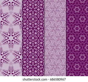 set of creative pattern in floral lace style. Ethnic ornament. Vector illustration. For modern interior design, fashion textile print, wallpaper, decor panel. purple color