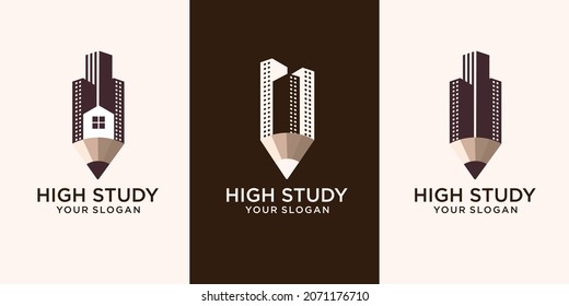 set of creative pencil building logo illustration art and business card