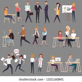 Set of Creative people flat compositions working together in co working office. Editable vector illustration