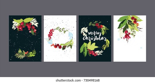 A set of creative postcards with elements of nature in pastel colors.