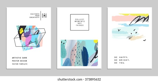 Conjunto de carteles creativos y tarjetas con antecedentes artísticos.Vector. Aislado.
