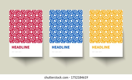 Set of creative Posters in Memphis style. Business Card. Booklet, Flyer, Brochure, Annual Report Cover with geometric Waves. Trendy backgrounds