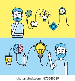 set creative process with ideas icons design