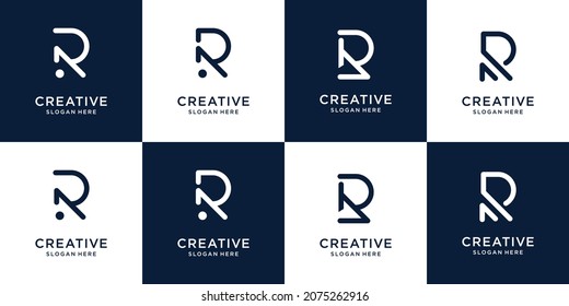 set of creative r logo minimalist design. abstract concept initial r logo for your business company.