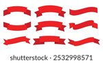 Set of Creative Red Ribbon Vector Illustrations.