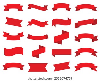 Set of Creative Red Ribbon Vector Illustrations.