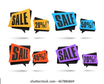 Set of creative Sale and Discounts Tags on white background, Vector illustration.
